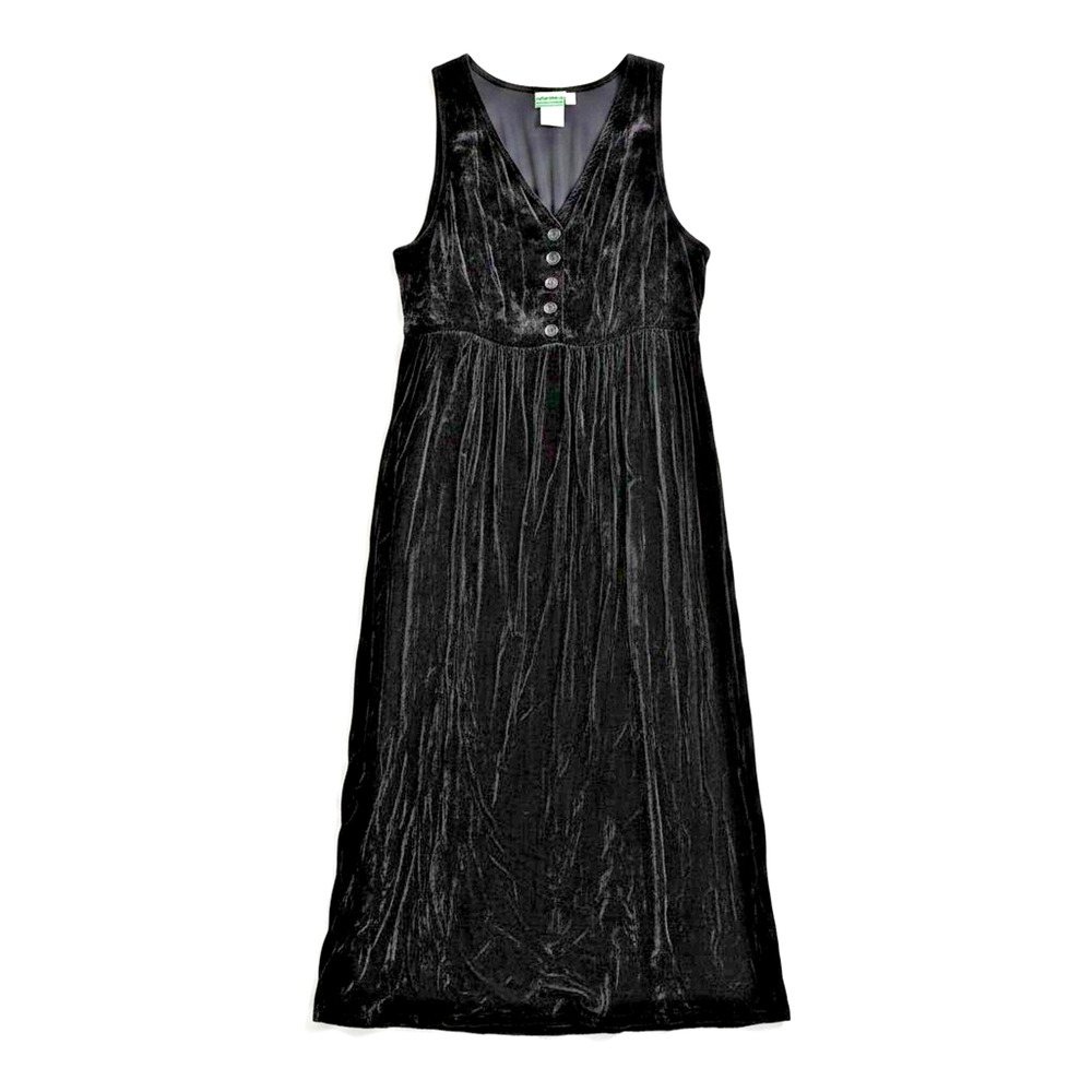 Vintage Coldwater Creek Black Crushed Velvet Button Front Dress Large Boho Maxi - Picture 4 of 12